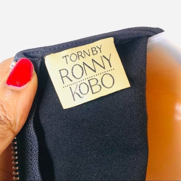 TORN BY RONNY KOBO BLOCK COLOUR BODYCON LONG SLEEVES ROUND NECK STRETCH LARGE - Picture 9 of 11